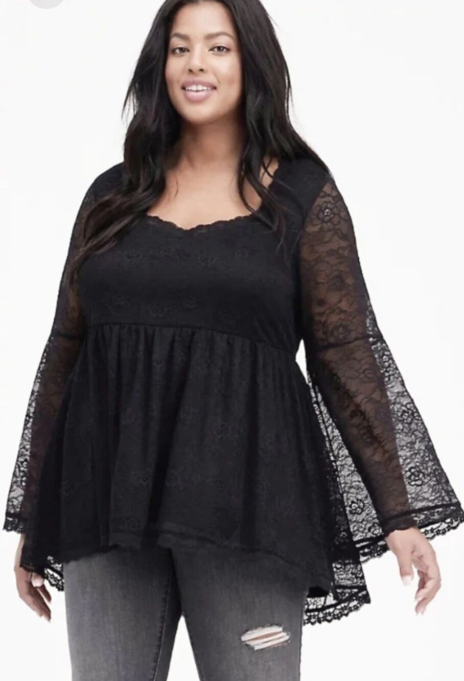 Torrid Bell Sleeve Babydoll Top Lace Black Plus Size 3x Whimsygoth Fairy emo BN